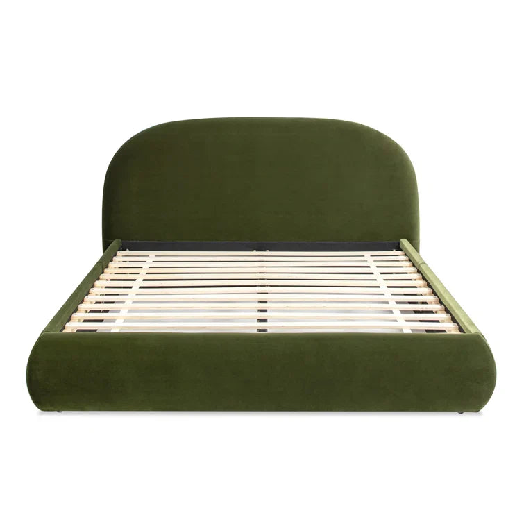 Berteal Puffy Grounded Upholstered Platform Bed, Olive Green Performance Velvet