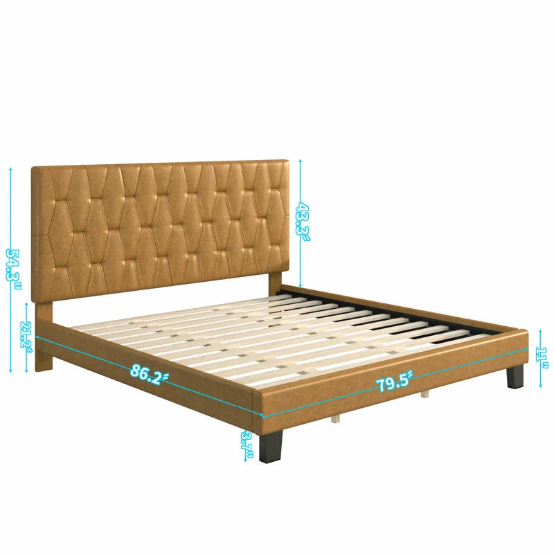 Berthena Tufted Faux Leather Upholstered Wooden Low Profile Standard Bed with Headboard & Footboard