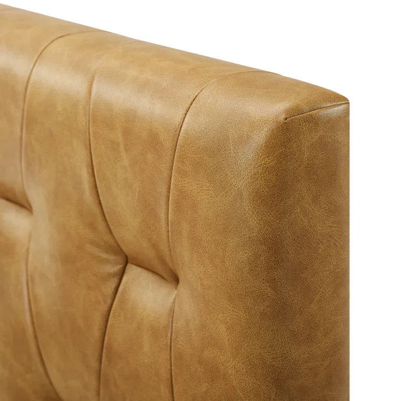 Berthena Tufted Faux Leather Upholstered Wooden Low Profile Standard Bed with Headboard & Footboard