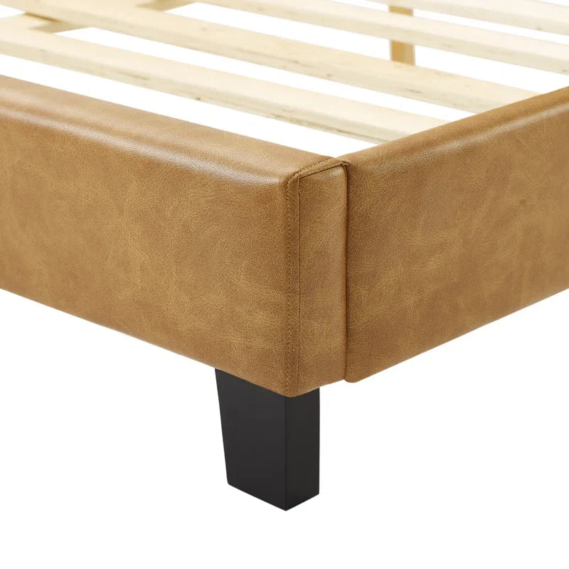 Berthena Tufted Faux Leather Upholstered Wooden Low Profile Standard Bed with Headboard & Footboard