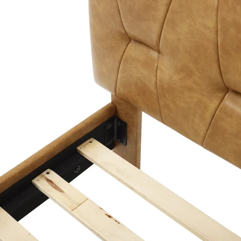 Berthena Tufted Faux Leather Upholstered Wooden Low Profile Standard Bed with Headboard & Footboard