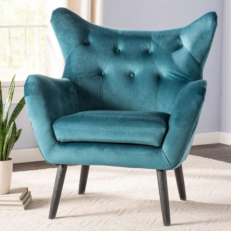 Wide Tufted Velvet Wingback Chair