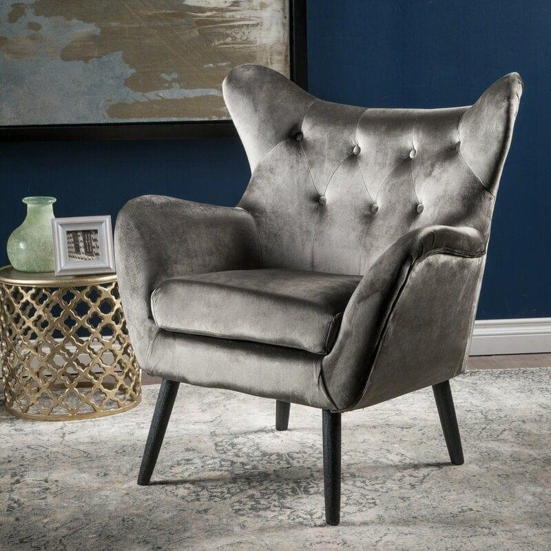 Wide Tufted Velvet Wingback Chair