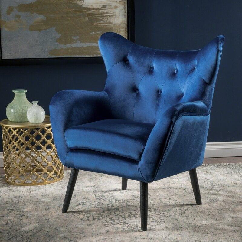 Wide Tufted Velvet Wingback Chair