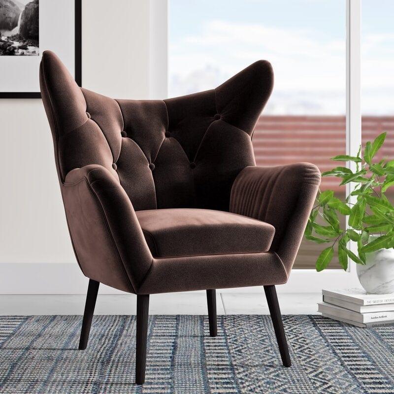 Wide Tufted Velvet Wingback Chair