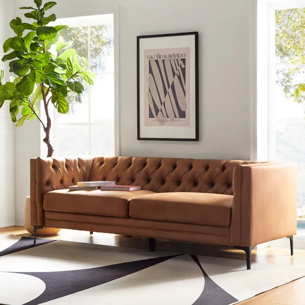 Upholstered Button-tufted Sofa with Metal Legs