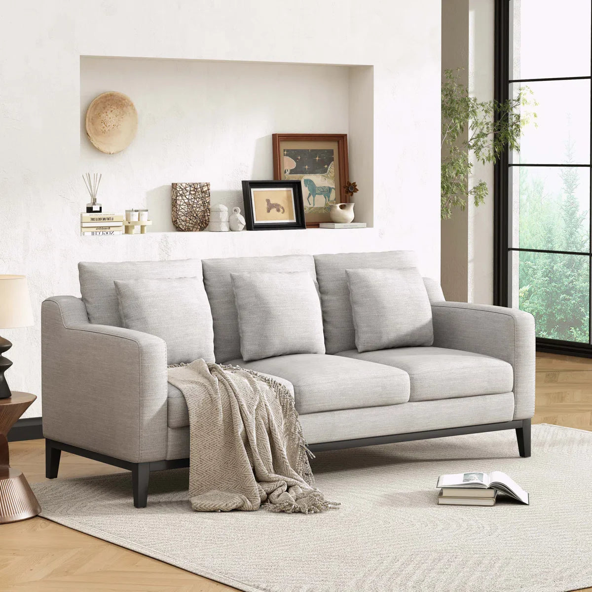 Contemporary Three-Seater Sofa with Accent Pillows