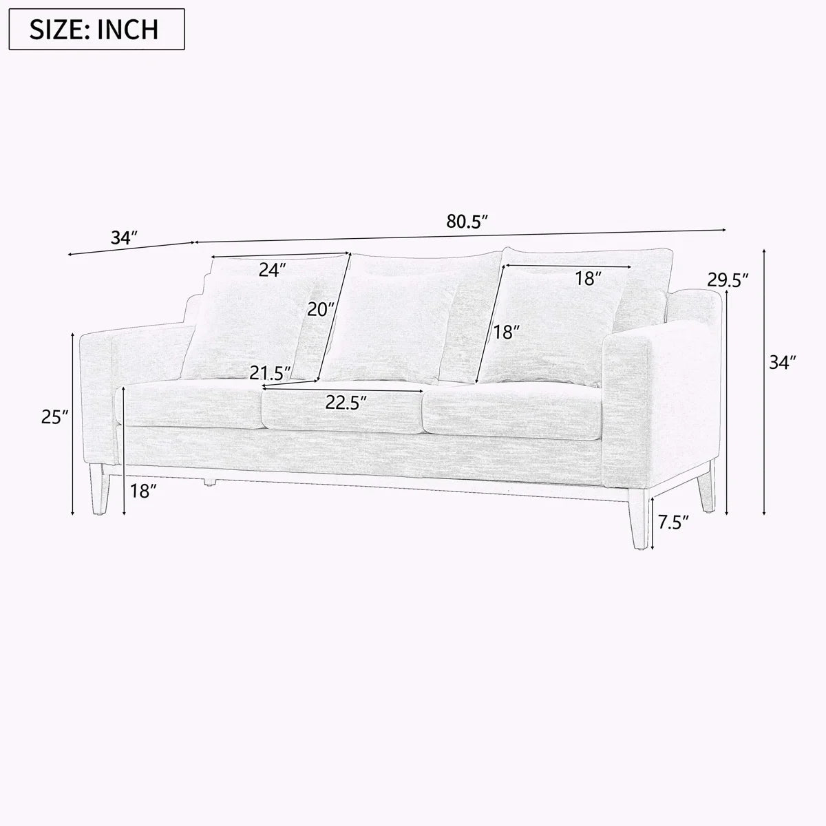 Contemporary Three-Seater Sofa with Accent Pillows