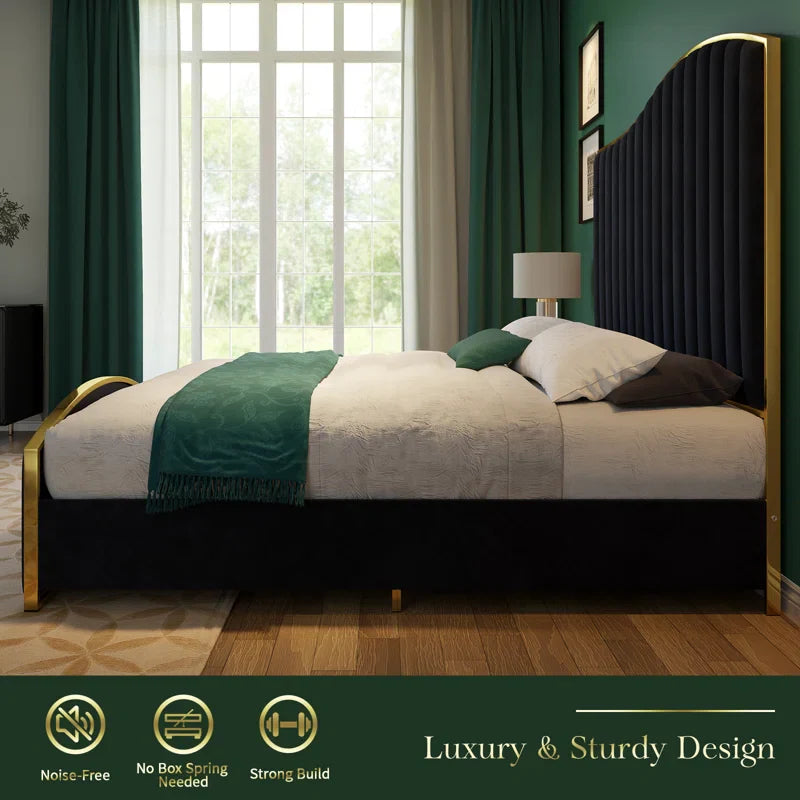 Callisburg Upholstered Bed Frame with Harp Headboard & Footboard