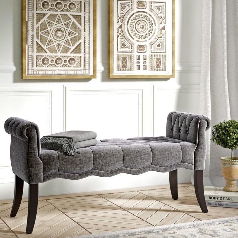 Modern Upholstered Tufted Button Bench for Bedroom,Entryway Living Room Soft Padded Seat-Navy