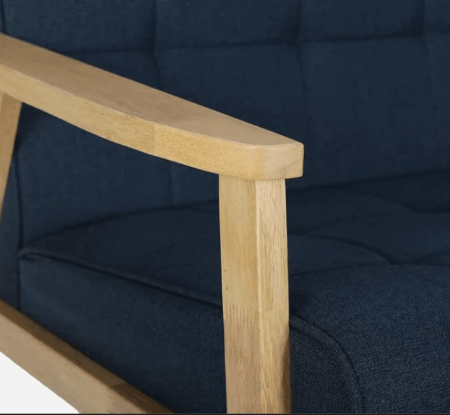 Solid Wood 2 Seater Sofa in Natural & Navy Finish