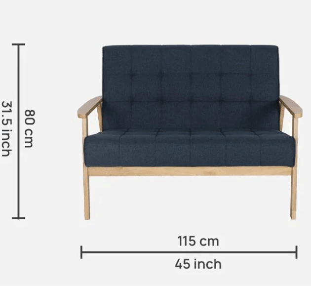 Solid Wood 2 Seater Sofa in Natural & Navy Finish