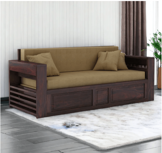 3 SEATER WALNUT SOFA CUM BED SHEESHAM WOOD | Classics Comfort