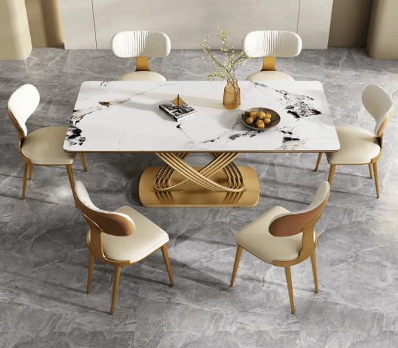 White Dinning Table For Six Person Modern Rectangular Table top