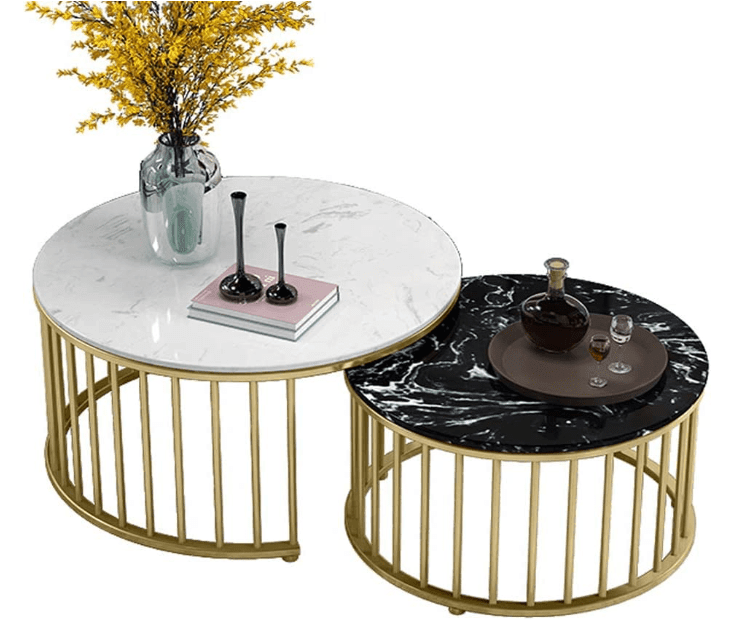 Center Table of 2 Tables,Coffee Table Round Tea Table Modern End Table Side Table with Sturdy Metal Legs for Living Room