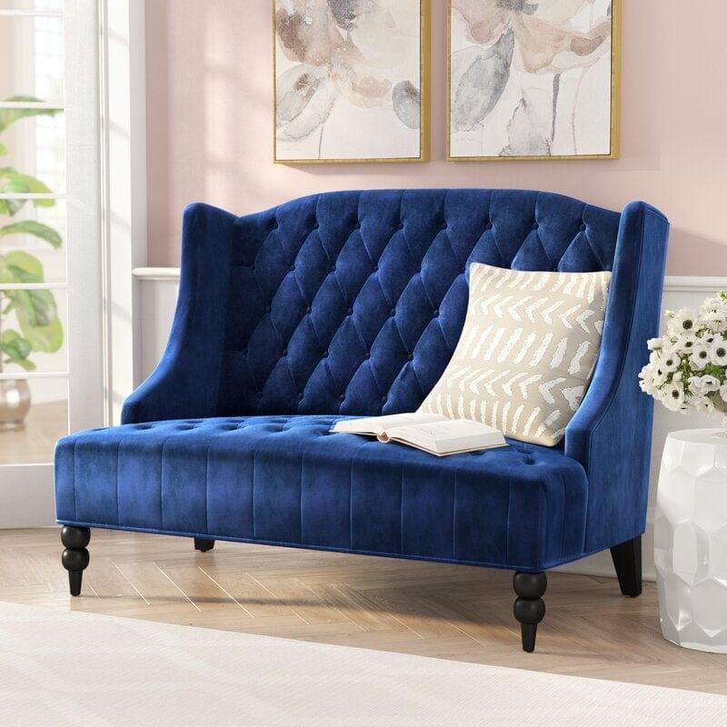 Wooden Two-seater Sofa Recessed Arm Loveseat