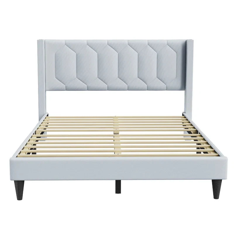 Crumbie Velvet Upholstered Platform Bed with Wingback Headboard