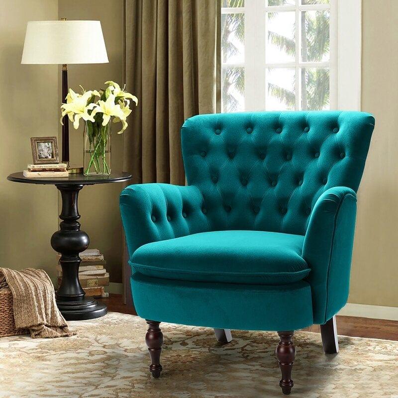 Wide Tufted Velvet Armchair