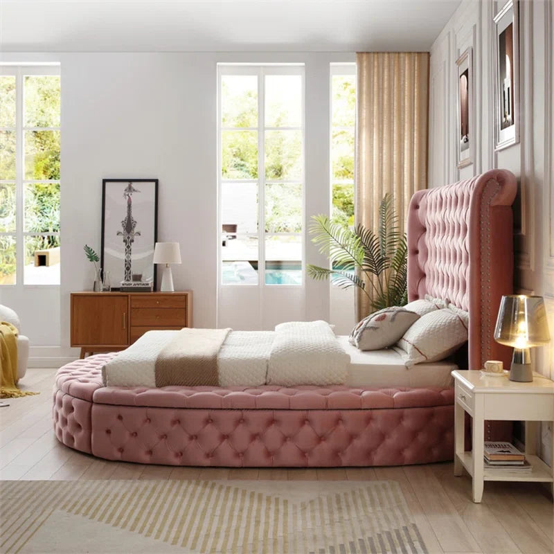 Dipansu Upholstered Velvet Round Storage bed with Wingbacks