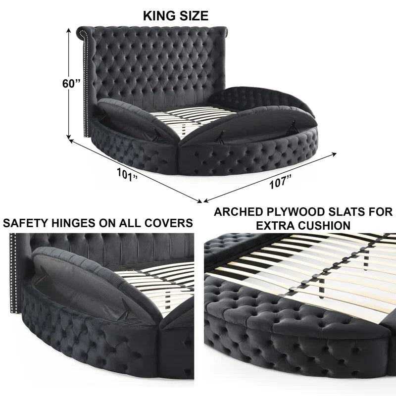 Dipansu Upholstered Velvet Round Storage bed with Wingbacks