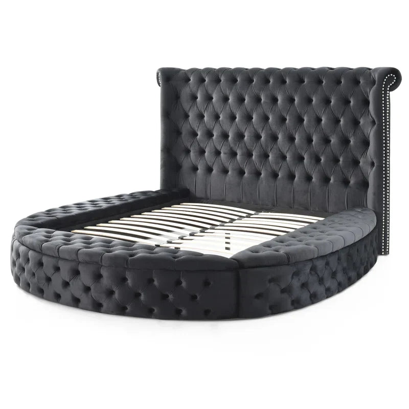 Dipansu Upholstered Velvet Round Storage bed with Wingbacks