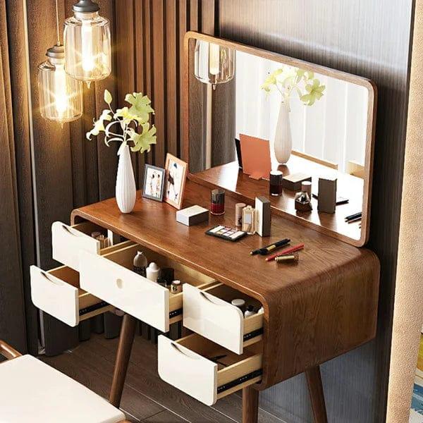 Modern Vintage Makeup Vanity Table with Mirror & 5 Drawers – Perfect for Women & Girls