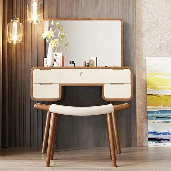 Modern Vintage Makeup Vanity Table with Mirror & 5 Drawers – Perfect for Women & Girls
