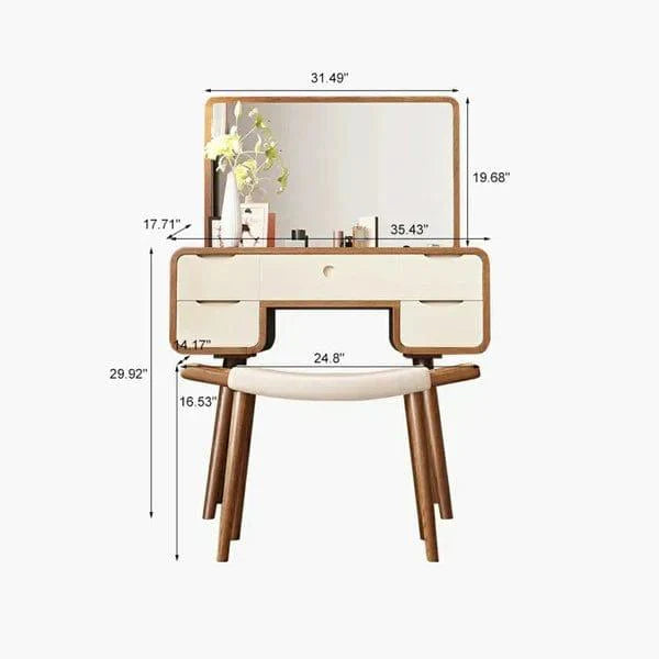 Modern Vintage Makeup Vanity Table with Mirror & 5 Drawers – Perfect for Women & Girls