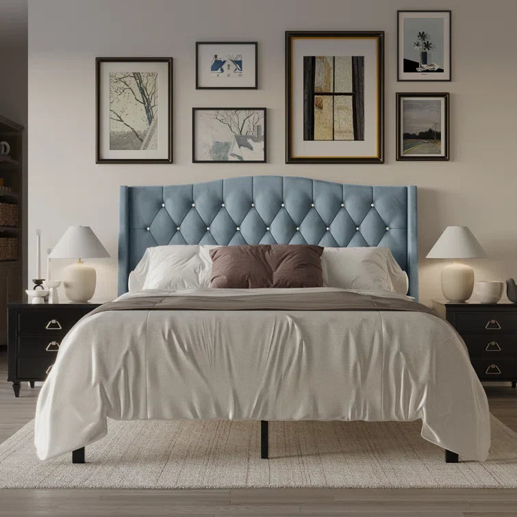 Classic Comfort Wingback Velvet Bed Frame – Full/Double Size