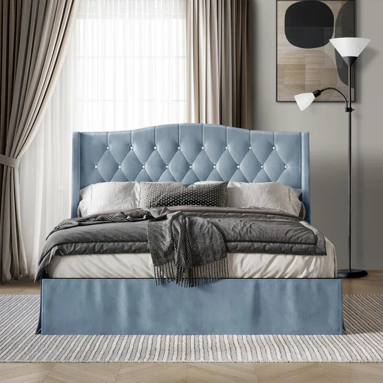 Classic Comfort Wingback Velvet Bed Frame – Full/Double Size