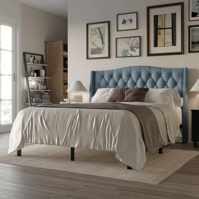 Classic Comfort Wingback Velvet Bed Frame – Full/Double Size