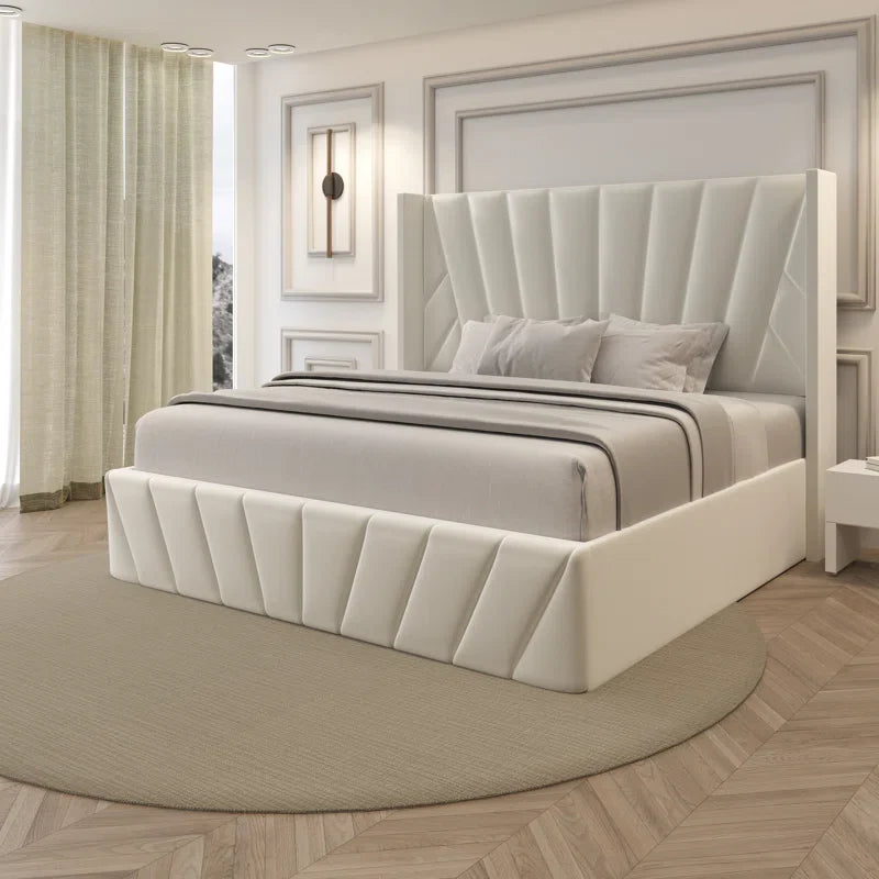 Eva Modern Soft Padded Upholstered Lift up Storage King Bed Frame with Hydrualic & Wood Slats System