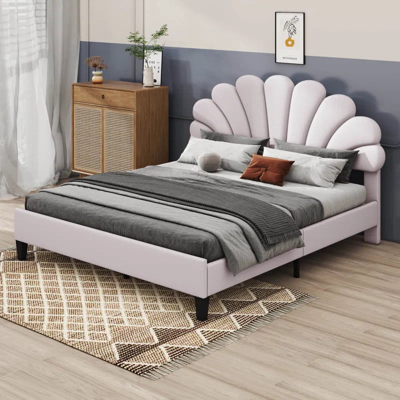 Feehley Upholstered Platform Bed with Flower Pattern Velvet Headboard
