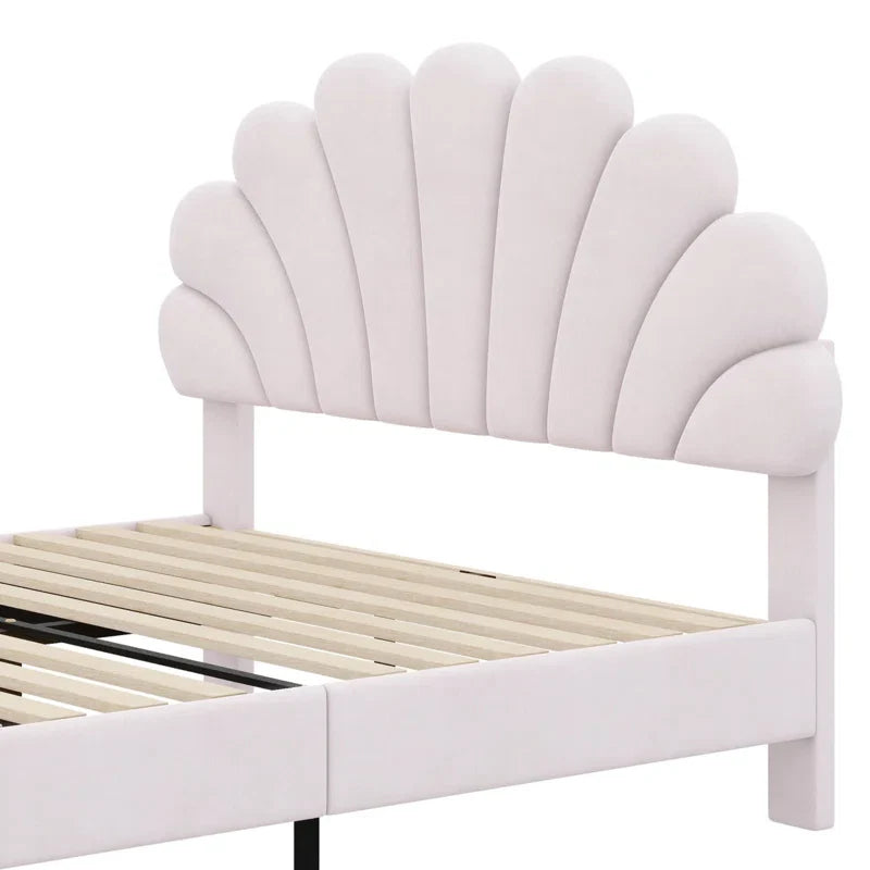 Feehley Upholstered Platform Bed with Flower Pattern Velvet Headboard