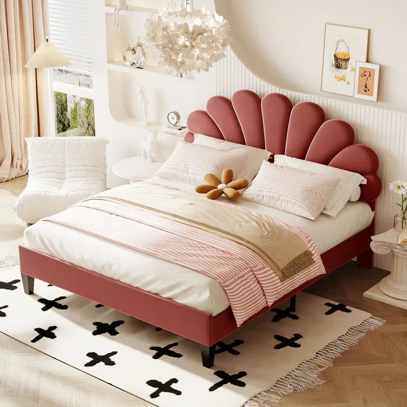 Feehley Upholstered Platform Bed with Flower Pattern Velvet Headboard