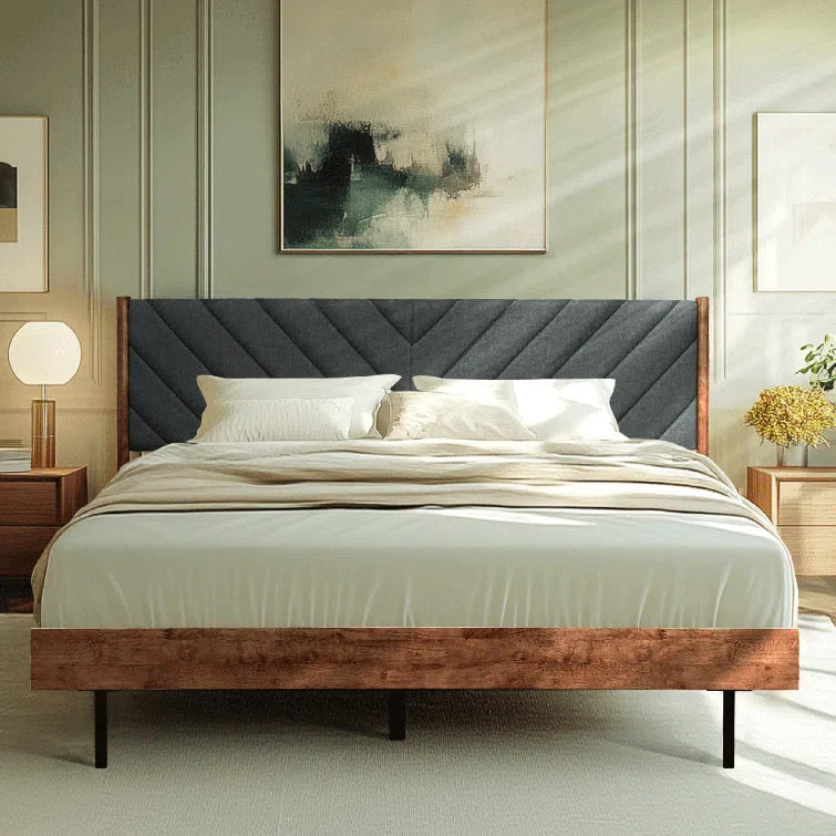 Aria Modern King Upholstered Platform Bed with Fabric Headboard