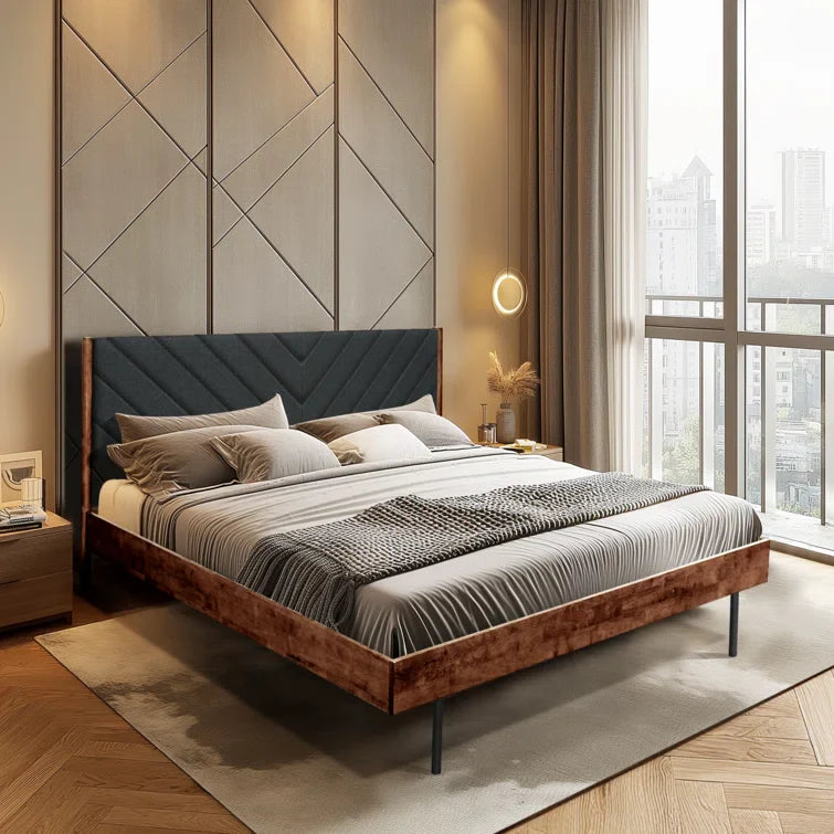 Aria Modern King Upholstered Platform Bed with Fabric Headboard