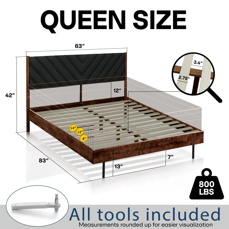 Aria Modern King Upholstered Platform Bed with Fabric Headboard