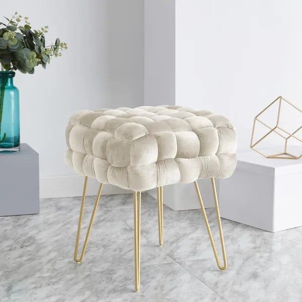 Flemin Wide Velvet Tufted Square Cocktail Ottoman