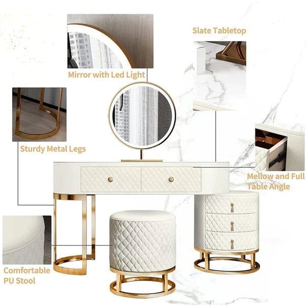 Acodaiuy Vanity Desk | Makeup Vanity Desk White Vanity Table Dressing Table with Drawers Vanity Desk with Mirror & with Lights Makeup Table for Bedroom Bathroom - White