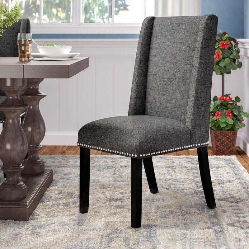 Wooden Back Side Dinning Chair in Medium Gray