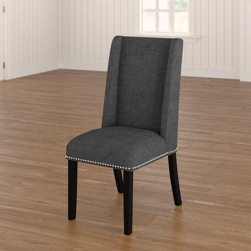 Wooden Back Side Dinning Chair in Medium Gray