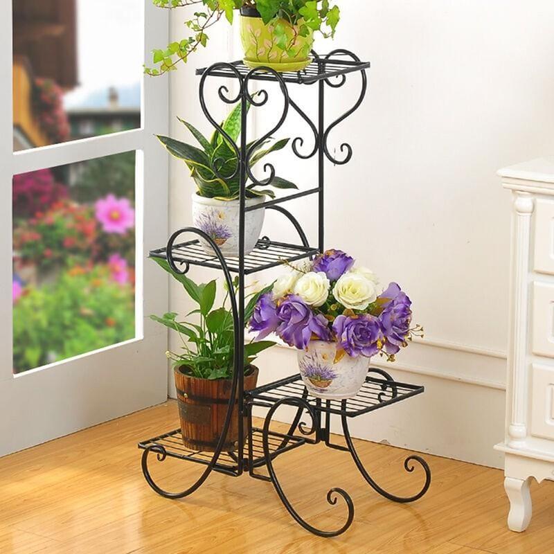 Metal Plant Stand Flower Holder Racks 4 Tier Shelves Patio Indoor Outdoor Garden Displaying Wrought Iron Flowers Planters Shelf Organizer
