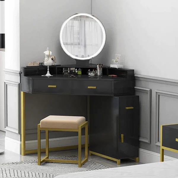 Ewa Vanity Dressing Table with Mirror & Stool – Elegant Black