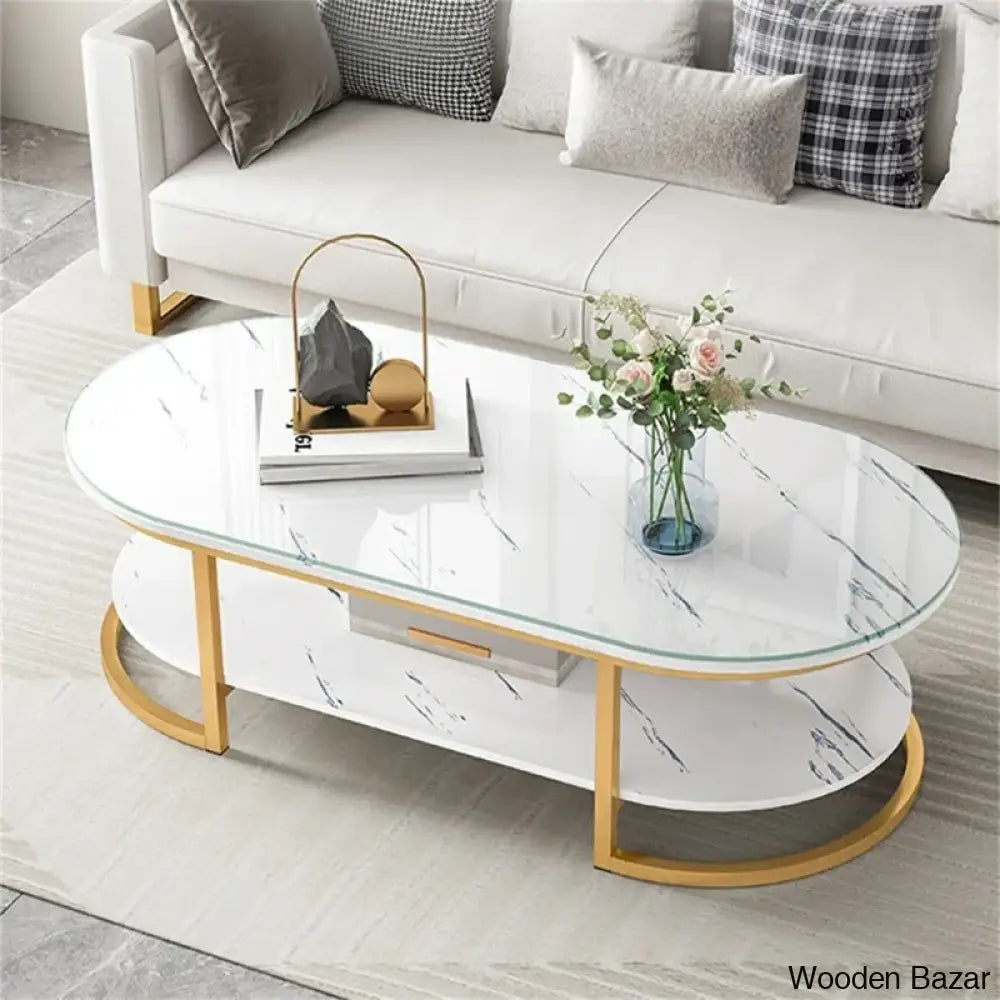 Coffee Tables, oval table, Center Table for Living Room White Gold 2Tier - Metal