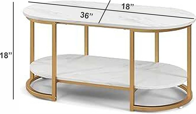 Coffee Tables, oval table, Center Table for Living Room White Gold 2Tier - Metal