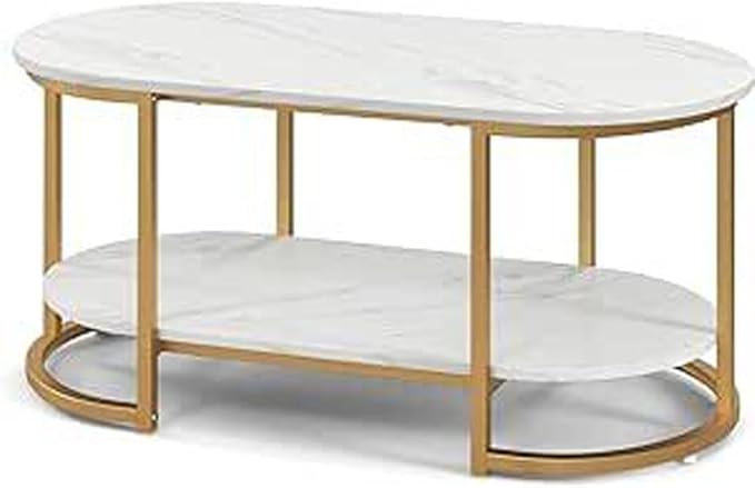 Coffee Tables, oval table, Center Table for Living Room White Gold 2Tier - Metal