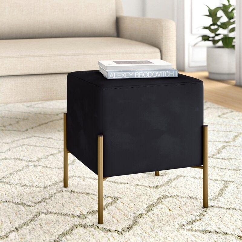 Wide Velvet Square Standard Ottoman