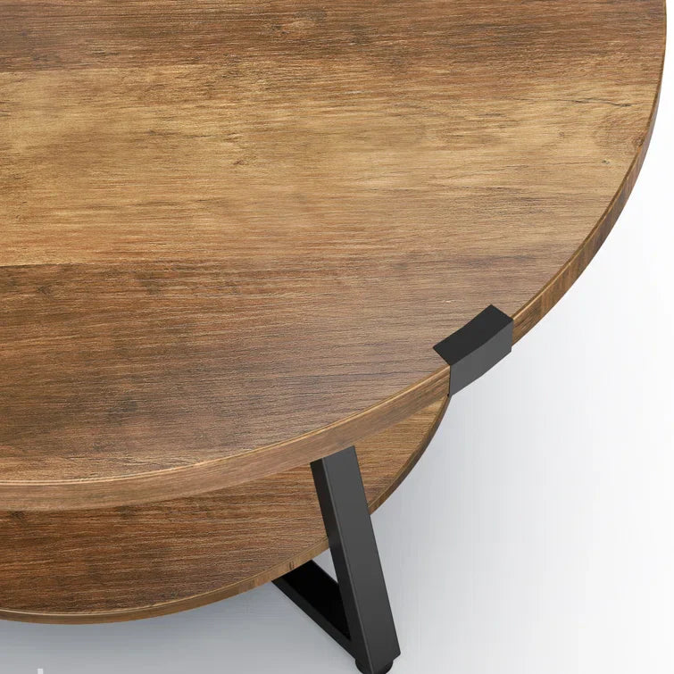 Round Coffee Table with 2-Tier Storage Shelves