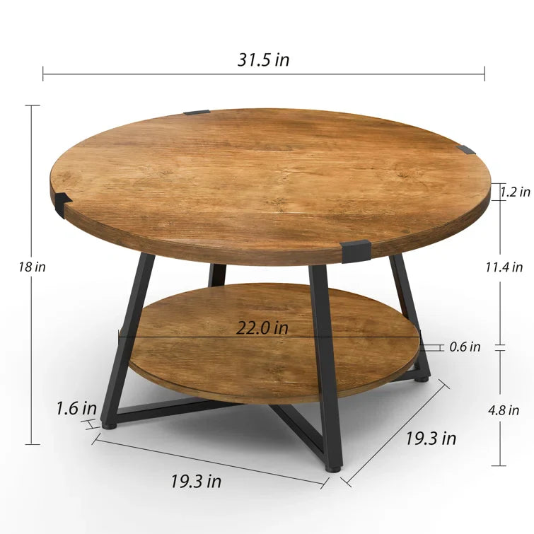 Round Coffee Table with 2-Tier Storage Shelves